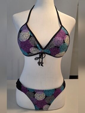 Body Glove Purple Teal Black Patterned Triangle Bikini Top